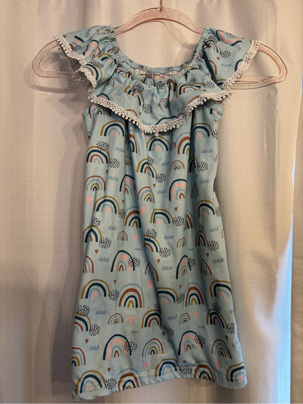 Girls Light Blue Rainbow Ruffle Dress